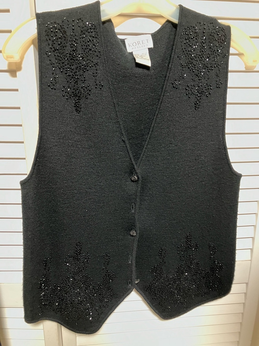 Koret Black Beaded V-Neck Button Front Vest